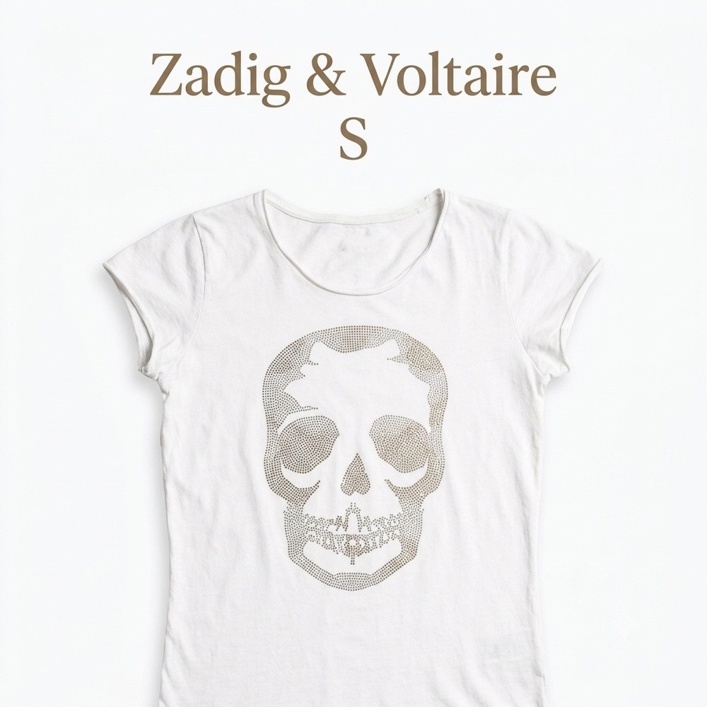 Zadig & Voltaire Henley Tee - Rhinestone Skull White S